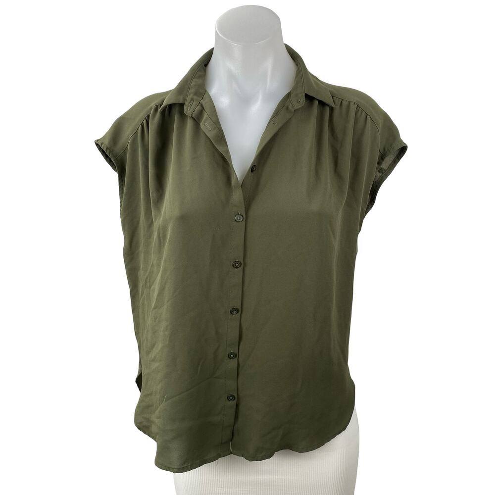 Ann Taylor LOFT Women's Green Short Sleeve Button Down Blouse Shirt Top Size XS